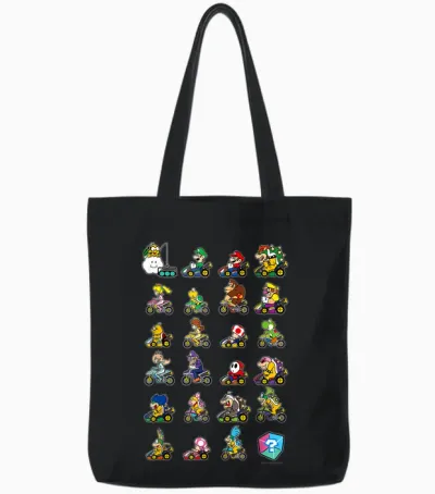 Mario Kart Character Stacks Tote Bags - Black