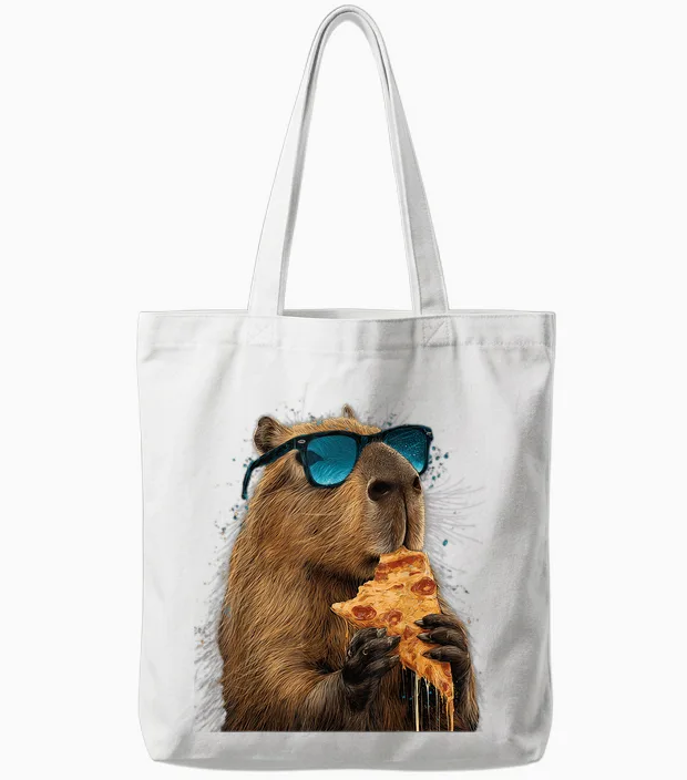 Capybara Essen Pizza Lustig Niedlich Tote Bags in White