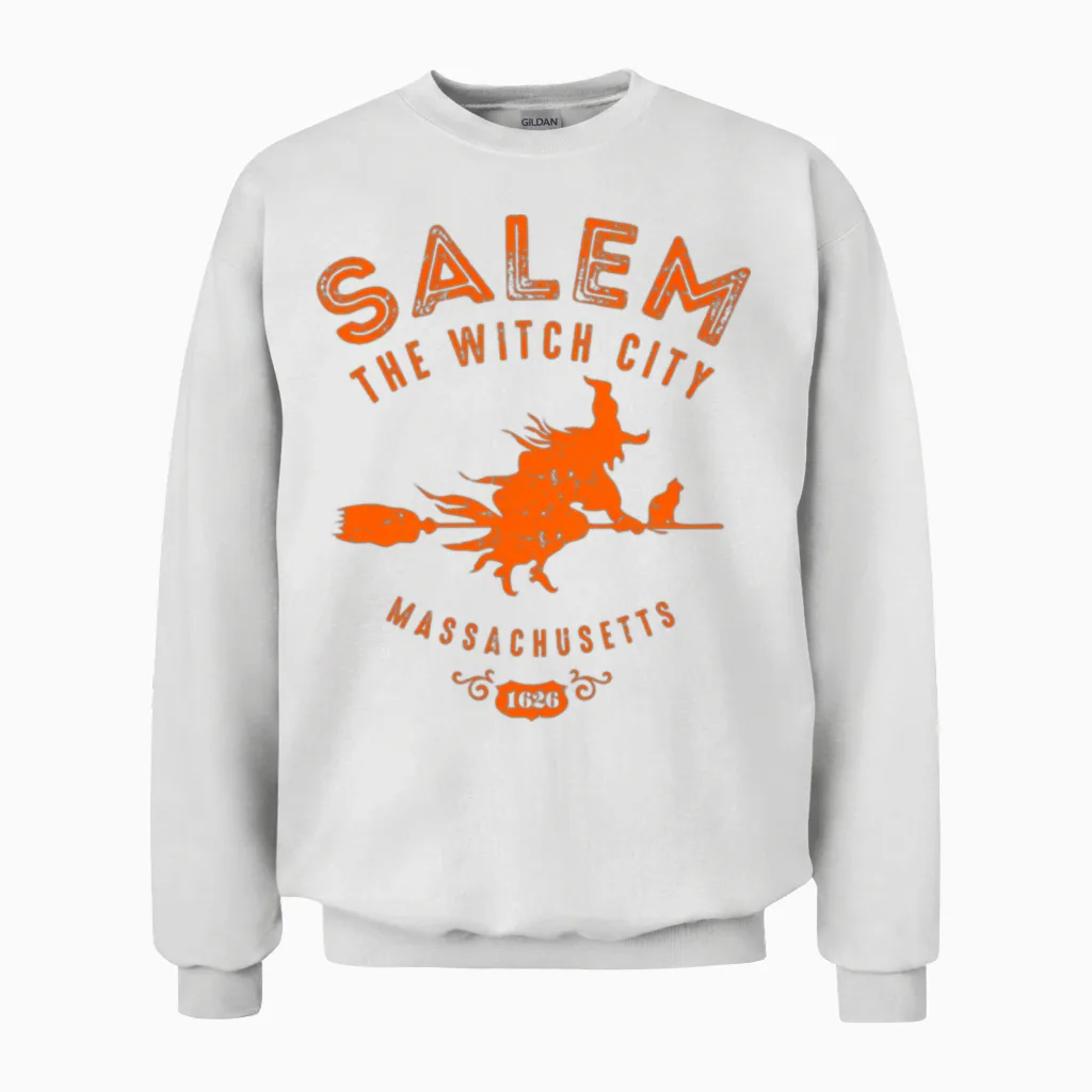 Halloween Salem the Witch City Unisex Sweatshirt in White