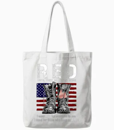 On Friday We Wear Red Military R.e.d Friday Military Remember Everyone Deployed Unisex-Adults Us Flag T-Shirt Black Small Classic Fit Short Sleeve Tote Bags - White