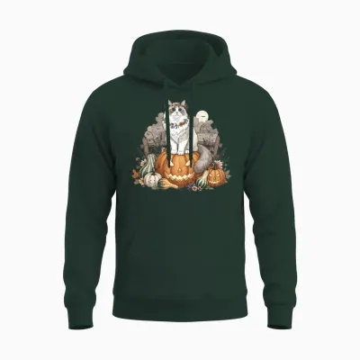 Cut Ragdoll Cat Pumpkin Patch Halloween Unisex Hoodie - Forest