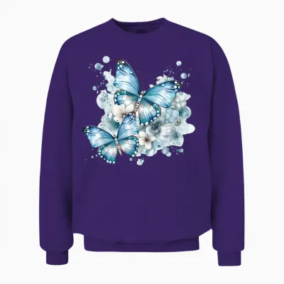 Schmetterlinge Mit Blumen in Blau Schmetterlinge Für Damen Unisex Sweatshirt - Purple