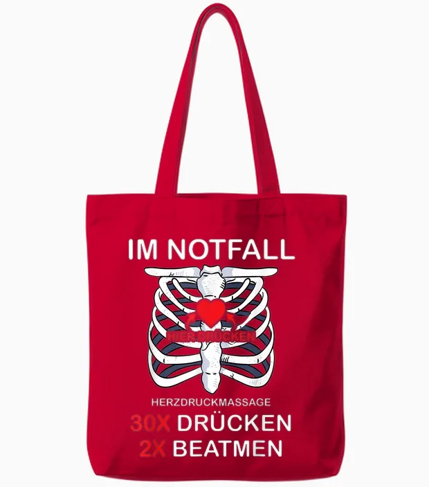 Im Notfall Herzdruckmassage 30x Drücken 2x Beatmen Sanitäter Tote Bags in Red