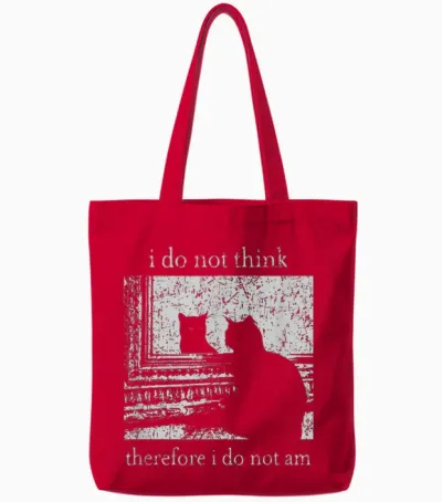 Retro I Do Not Think Therefore I Do Not Am Cat Tote Bags - Red