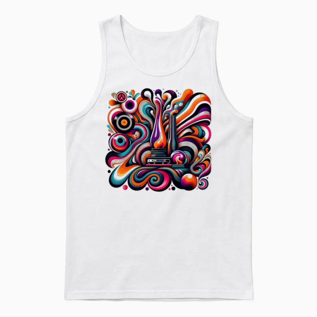 Psychedelic Retro Fusion Unisex Tank Top in White