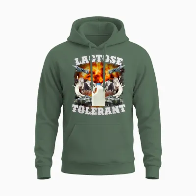 Funny Lactose Retro Pro-Dairy Apparel Unisex Adults Black Cotton Polyester T-Shirt Small Unisex Hoodie - Military Green