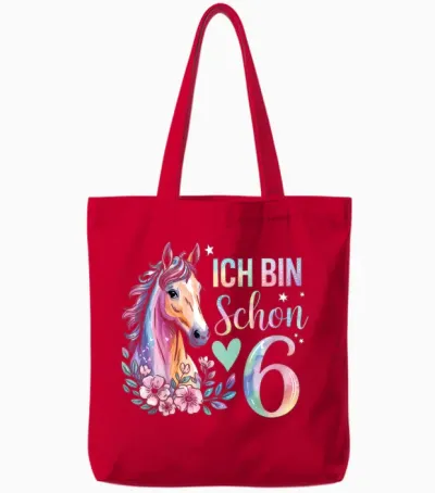 Children's T-Shirt with German Text "ich Bin Schon 6 Sechs Pferdellieber Pferde" (german Language) Tote Bags - Red
