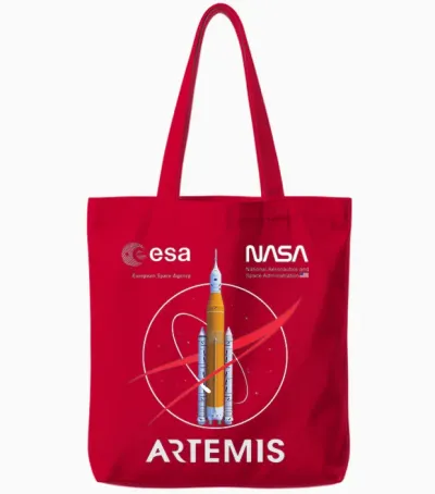Nasa Artemis Mission Sls Worm and Esa Logo Langarmshirt Tote Bags - Red