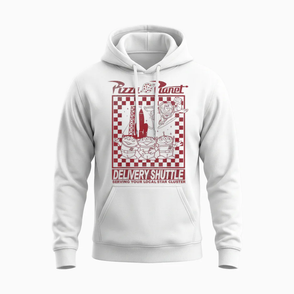 Disney Pixar Toy Story Pizza Planet Delivery Shuttle Unisex Hoodie in White