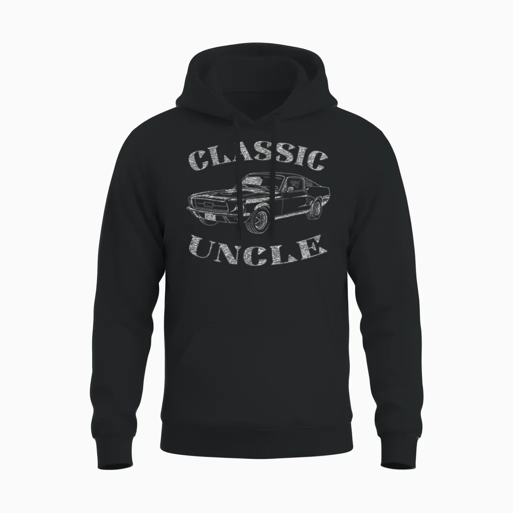 Funny Uncle Saying Classic Car Graphic Unisex Hoodie in Black