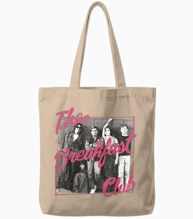 Breakfast Club Pink Text Group Photograph T-Shirt Small Tote Bags in Natural