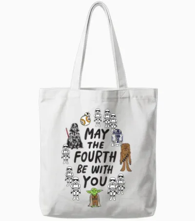 Amazon Essentials Boys' May the Fourth Be with You Doodle Characters T-Shirt, White, Small Tote Bags - White