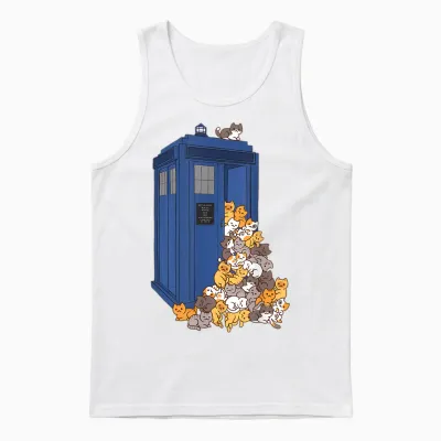 Tardis Funny Cats Vintage Retro Kitten Box Unisex Tank Top - White