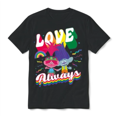 Trolls Love Always Rainbow Colours Unisex T-Shirt - Black