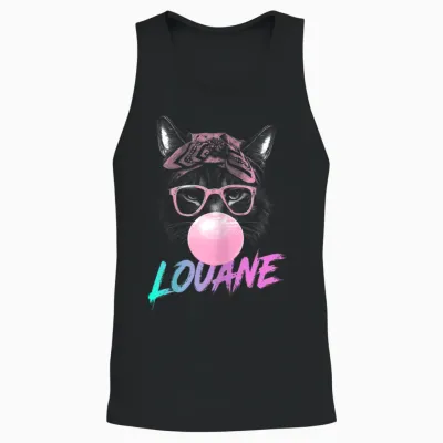 Louane - Cute Girl Name with Cute Cat Unisex Tank Top - Black
