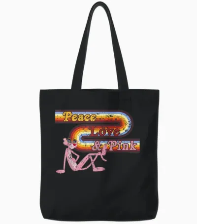 The Pink Panther Peace Love and Pink Tote Bags - Black