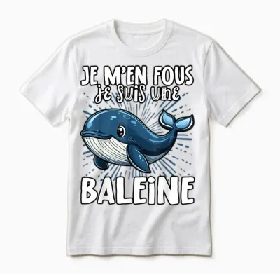 Je M'en Fous Je Suis Une Baleine Baleine - Cute Whale T-Shirt, Black, S Unisex T-Shirt - White