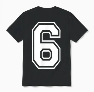 Number 6 Varsity Sports Team Jersey 6th Birthday 6 Years Unisex T-Shirt - Black