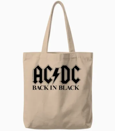 Ac/dc Rock Music Band Back in Black Logo T-Shirt, Gray Tote Bags - Natural