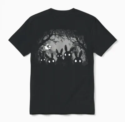 Creepy Cute Bunny Rabbits Alt Goth Grunge Horror Aesthetic T-Shirt, Small, Black Unisex T-Shirt - Black