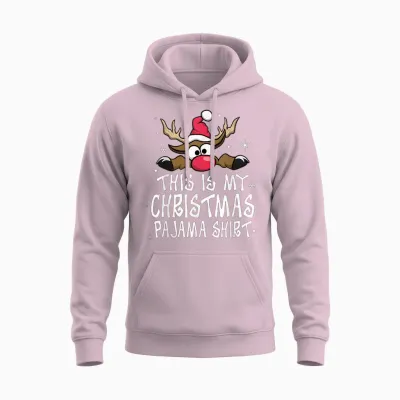 This Is My Christmas Pajama Shirt Funny Christmas Reindeer Unisex Hoodie - Light Pink