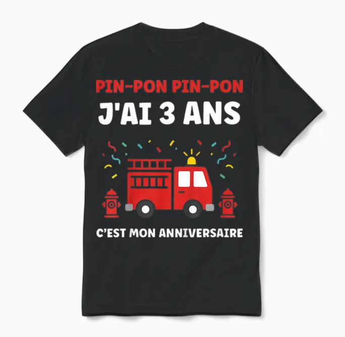 Enfant Humour Enfant 3 Ans Camion Pompier Garçon Anniversaire 3 Ans Unisex T-Shirt in Black