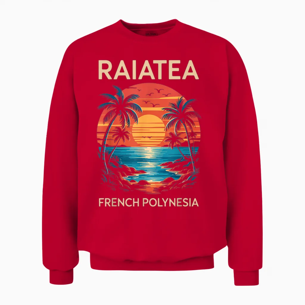 Coucher De Soleil Tropical Et Palmiers, Fun Raiatea Polynésie Française Unisex Sweatshirt in Red