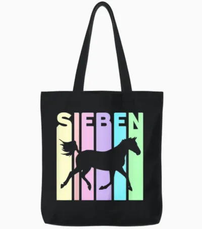 Sieben 7 Jahre Mädchen Geburtstag Pferd Reiten Tote Bags - Black