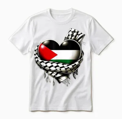 Palestinian Flag Heart Shaped Keffiyeh Palestine Unisex T-Shirt - White