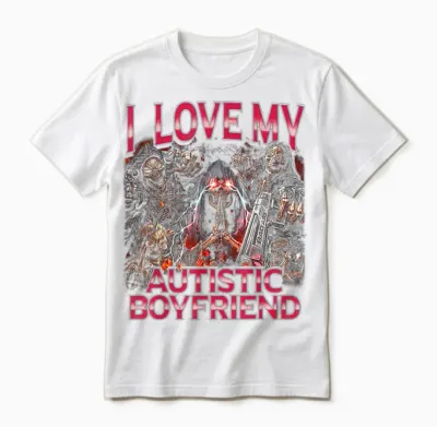 Autistic Boyfriend - Edgy Skeleton Bootleg Skeleton Meme Unisex T-Shirt - White