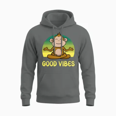 Meditating Monkey Retro Sunset Unisex Hoodie - Graphite Heather