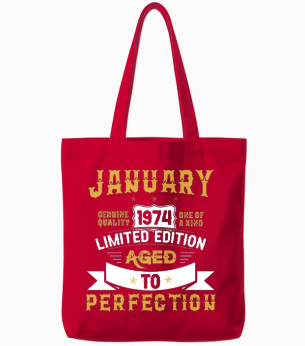 January 1974 Limited Edition Aged to Perfection Tote Bags in Red