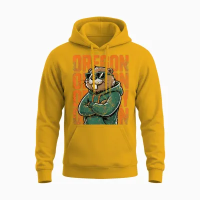 Retro Oregon Style Animal Beaver Graphic Cool Sunglasses Unisex Hoodie - Gold