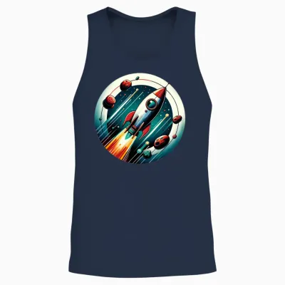Retro Rocket and Planets Unisex Tank Top - Navy