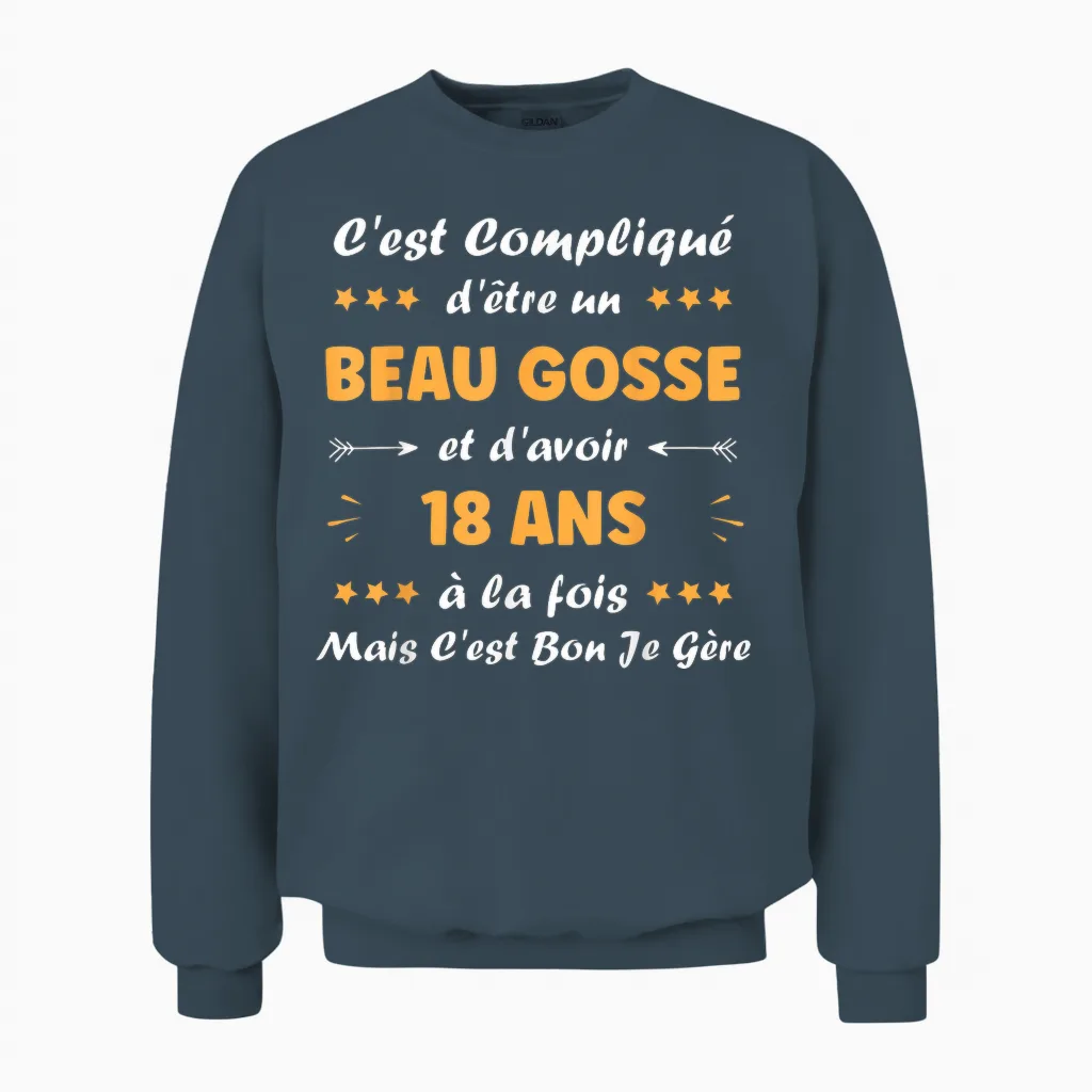 Beau Gosse 18 Years Teen Funny Birthday Boy 18 Years T-Shirt, Black, S Unisex Sweatshirt in Dark Heather