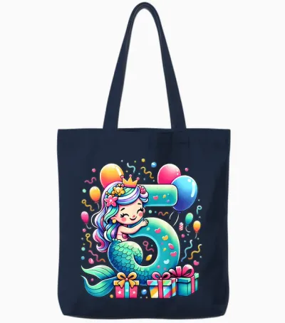 Kids Mermaid Theme 5th Birthday Party 5th Mermaid Birthday T-Shirt, Black Tote Bags - Navy