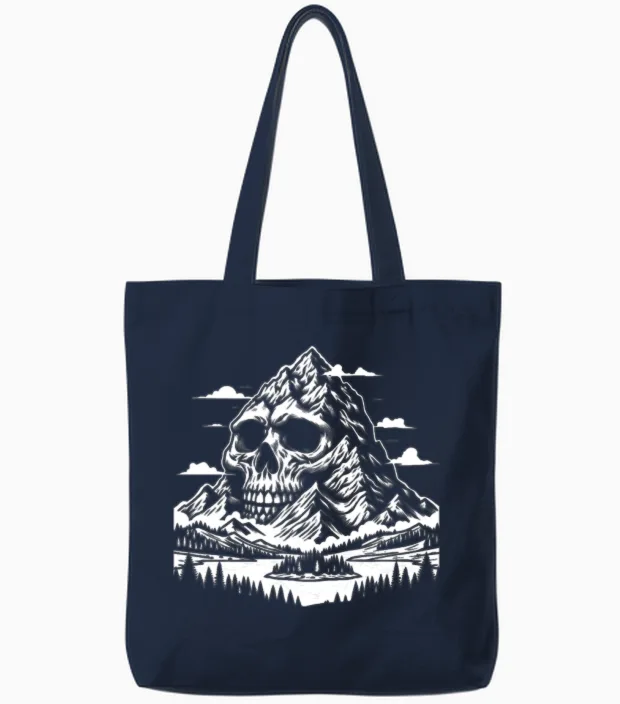 Hiking Hike Skull Nature & Outdoors Tote Bags in Navy