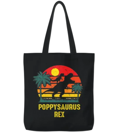 Poppysaurus Rex Vintage Retro Tote Bags - Black