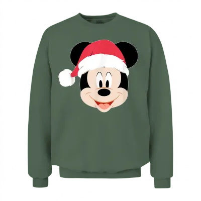Disney Mickey Mouse in Santa Hat Happy Christmas Holiday Unisex Sweatshirt - Military Green