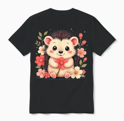 Hérisson Avec Fleurs Pour Jeunes Hommes Femmes Unisex T-Shirt - Black