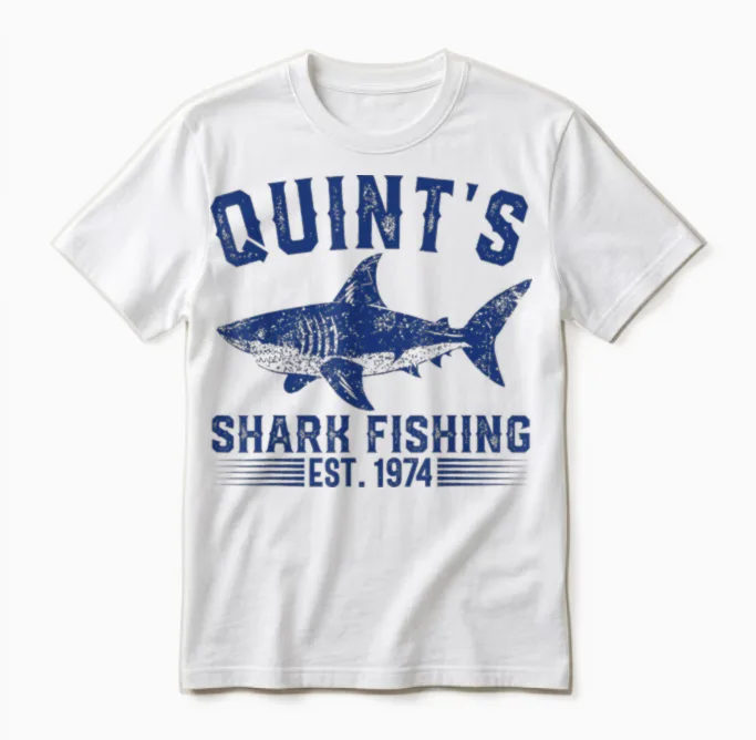 Vintage Quint's Shark Fishing 1974 Retro Fisher Birthday Unisex T-Shirt in White