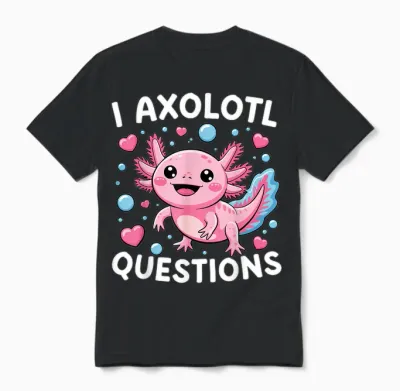 Kids Funny I Axolotl Questions Graphic Unisex T-Shirt - Black