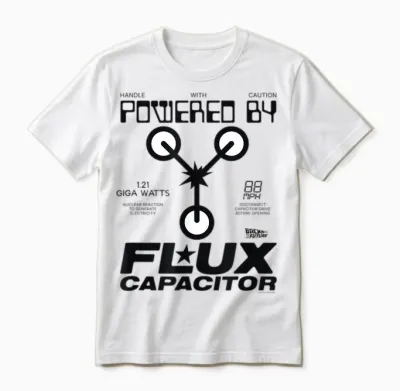 Back to the Future Powered by Flux T-Shirt, Blue Unisex T-Shirt - White