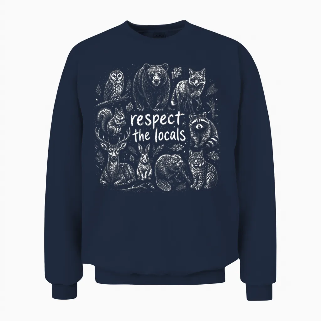 Respect the Locals Funny Animals Randonnée Camping Unisex Sweatshirt in Navy