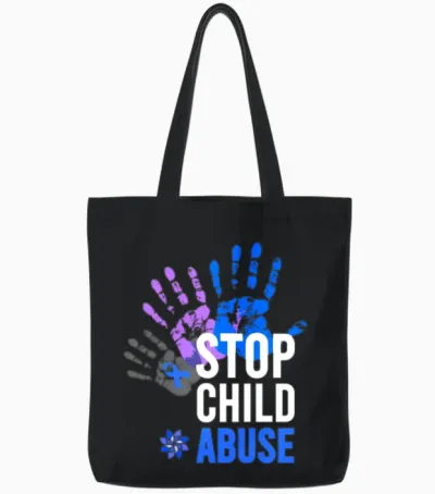 Stop Child Abuse Child Abuse Prevention Awareness Tote Bags - Black