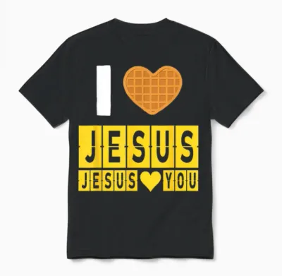 I Love Jesus Waffle Heart Jesus Loves You Funny Breakfast Unisex T-Shirt - Black