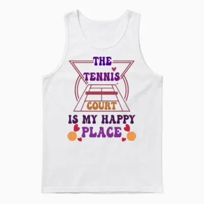 The Tennis Court Is My Happy Place Funny Unisex Tank Top - White