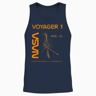Nasa Voyager 1 Space Probe Launched September 5, 1977 T-Shirt, Black, S Unisex Tank Top - Navy
