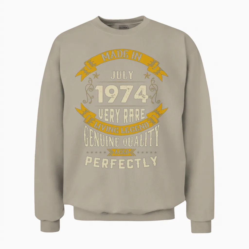 July 1974 Vintage Birthday Present Unisex Sweatshirt in Sand