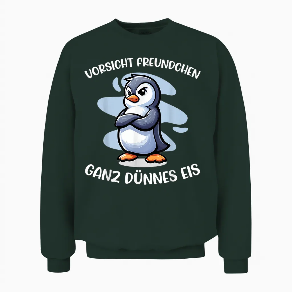 Vorsicht Freundchen Ganz Dünnes Eis Lustiger Pinguin Ironie Unisex Sweatshirt in Forest